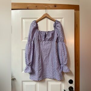 H&M Light Purple/Floral Short Puff-Sleeved Dress